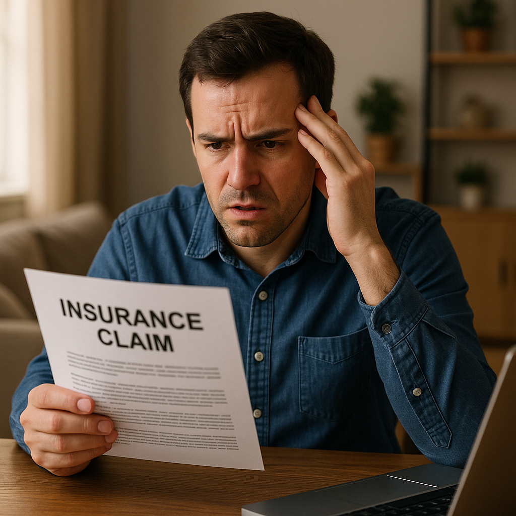 Frustrated homeowner dealing with insurance claim